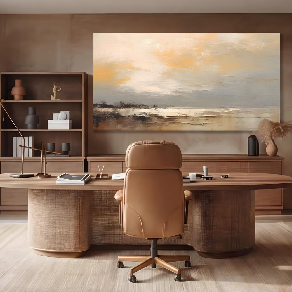 Tablou canvas cu tablou canvas cu peisaj maritim abstract, fara rama, pe sasiu de lemn, pe perete intr-un birou